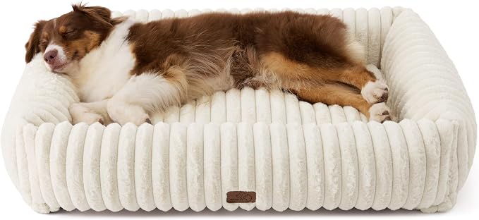 Bedsure ComfyFleece™ Cute Dog Beds Large Sized Dog Washable,40in Cream | Furry Big Rectangle XL Pet Beds, Aesthetic,Orthopedic Corduroy Fleece,Removable Zipper Cover,Non-Slip Bottom,Up To 75 Lbs