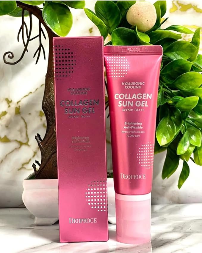 Deoproce Collagen Hyaluronic Cooling Sun Gel SPF 50+ PA+++ – Anti-Wrinkle, Hydrating, and Cooling Korean Sun Protection.