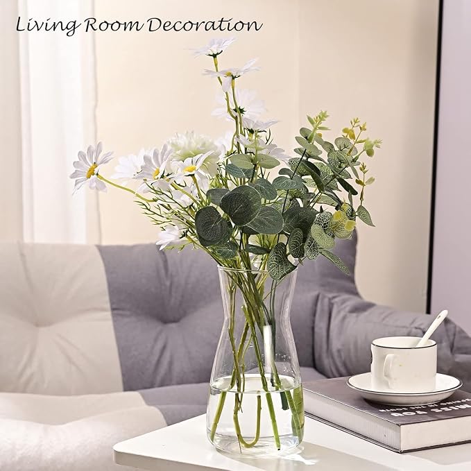 8 Inch Clear Glass Vase for Flowers, Modern Boho Table Decor | Farmhouse Vases For Rustic Vintage Living Room Kitchen Bedroom Halloween Christmas Decor House Book Shelf Office Decor