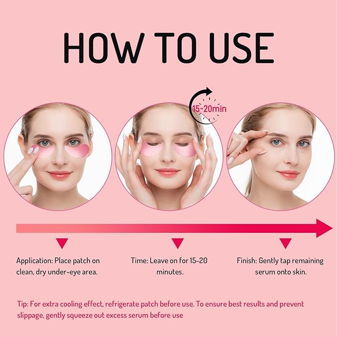 AOAO Revitalizing Niacinamide & Vitamin C Eye Masks, Brightening & Anti-Dark Circles, with Alpha-Arbutin & Hyaluronic Acid, Dark Circle Corrector, Pink Hydrating Under Eye Patches, 60 Pcs