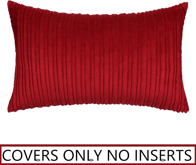 UGS UGASA Valentines Super Soft Plush Corduroy Pillow Covers Velvet Rectangular Striped Decor Cushion Cases for Livingroom/Couch, 1 Piece, 12"x20"(30x50cm), Burgundy