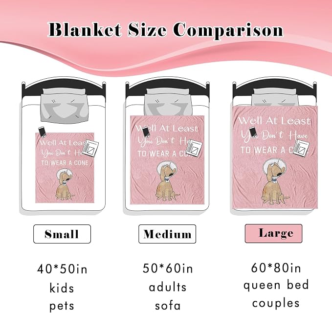 Get Well Gifts for Women/Men After Surgery Pink Blanket 60"x80" | Feel Better/Get Well Soon Gifts for Women, Surgery Recovery Gift for Men, at Least You Dont Have to Wear A Cone