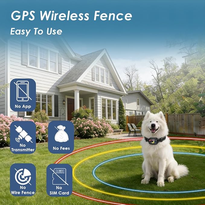 Smart GPS Wireless Dog Fence System Collar for Remote Control Pets Boundary