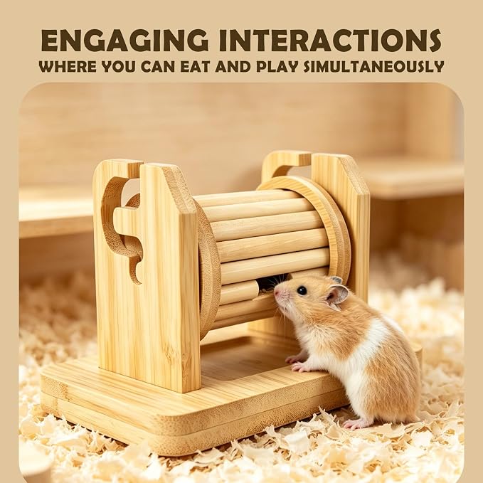 Hamster Foraging Wheel Toys, Bamboo Enrichment Feeder Toy