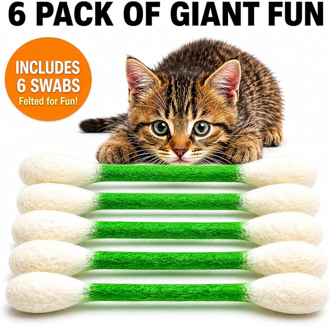 Glaciart One Swabs Cat Toys with Catnip - 6 Pk | Durable for Chew, Cute Cat Toys Interactive Kitty for Boredom, Exercise, & Play | Filled w/Organic Catnip for Anxiety & as Digestive Aid | Gift Idea