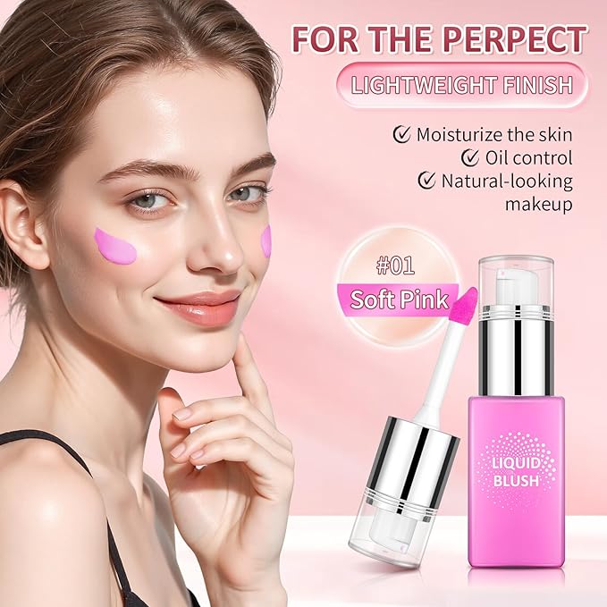 AWCCXMYM Liquid Blush for Cheeks Longwear High Pigment Blush Makeup Buildable Covers for Dewy & Radiant Flushed Cheeks Face Makeup with Natural Finish #Soft Pink