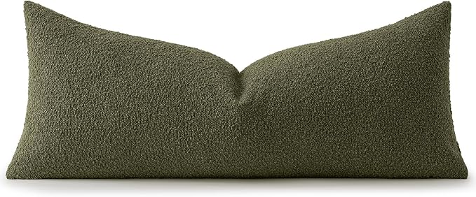 MIULEE Textured Boucle Lumbar Pillow Cover for Bed 14x36 Olive Green | Pack of 1 Textured Neutral Couch Throw Pillow Cover, Accent Solid Long Body Pillowcase, Sofa Living Room Home Decor