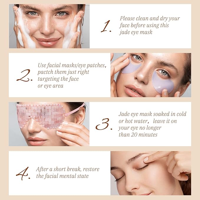 Rose Quartz Eye Mask, Natural Jade Mask for Facials, Hot or Cold Therapy for Anti-Aging, Puffiness & Dark Circles, Cooling for Migraines, Warmth for Sinus Relief