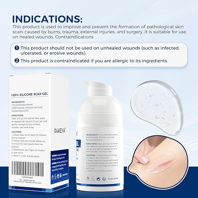 OUKEYA Silicone Scar Gel - 100% Silicone Cream Perfect for Sensitive Skin, Say Goodbye to Old and New Scars (30ml)