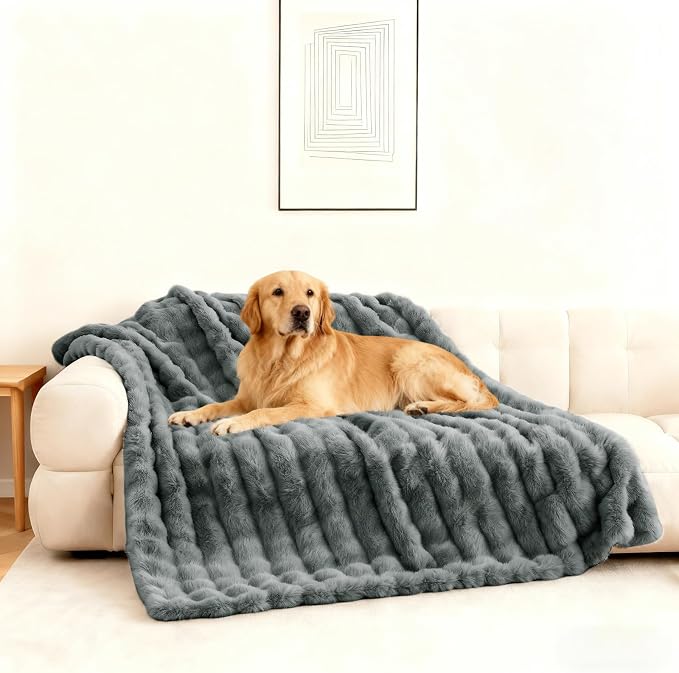 Waterproof Dog Blanket for Sofa Bed Couch, Couch Cover Blanket Fluffy Faux Rabbit Fur Thick Reversible Furniture Protection, Fuzzy Soft Pet Blanket for Small Medium Large Dogs/Cats