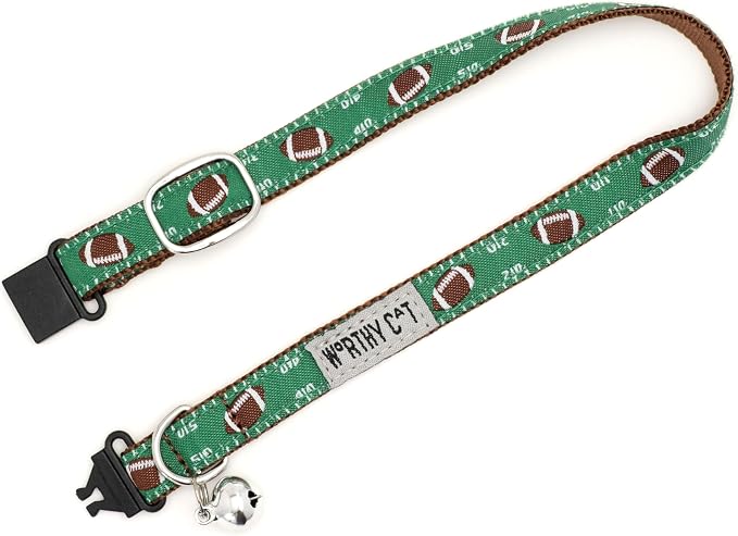 THE WORTHY DOG Icons Patterns, Breakaway Cat Collar, with Bell, Green