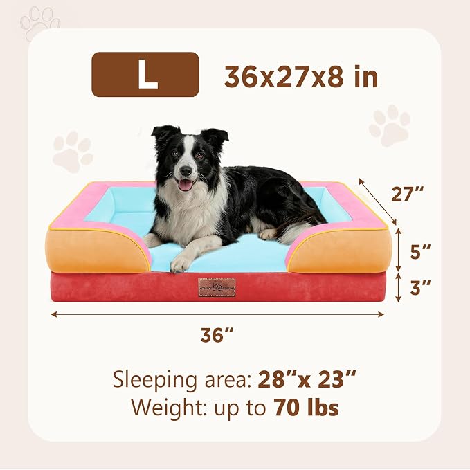 Comfort Expression Orthopedic Dog Beds for Large Sized Dog with Bolster | Waterproof Dog Couch Bed with Washable Cover & Non-Slip Bottom, Supportive Egg Crate Foam Large Pet Bed, 36x27 Inch
