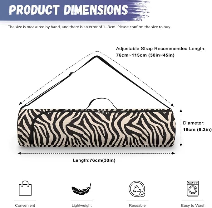 Yoga Mat Bag with Adjustable Shoulder Strap and Handle Zipper, 30in Wide x 6.3in Diameter for Yoga Mat Storage