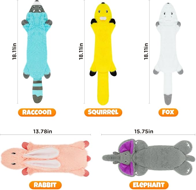 No Stuffing Dog Squeaky Chew Toys Flat Plush for Small Medium Large Breed