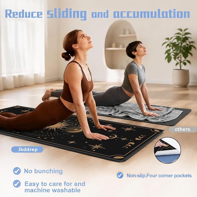 Yoga Mat Towel, Hot Yoga Non Slip with 4 Corner Pockets, 70 x 26 in | Soft Absorbent Microfiber With Four Corner Pockets, Fits Over Yoga Mats For Hot Yoga, Pilates, Gym, And Travel