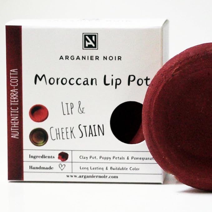 Arganier Noir Aker Fassi Set of 2 Moroccan Lip Pot Two Authentic Terracotta Pot Red and Brick Cheek Tint. Moroccan Lipstick.