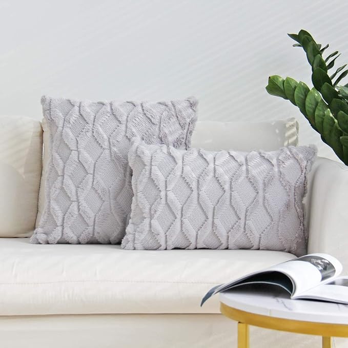 Pack of 2 Bundle Throw Pillow Wide Variety of Colors Size 18"x18", 12"x20" Options with Inserts (Silver)