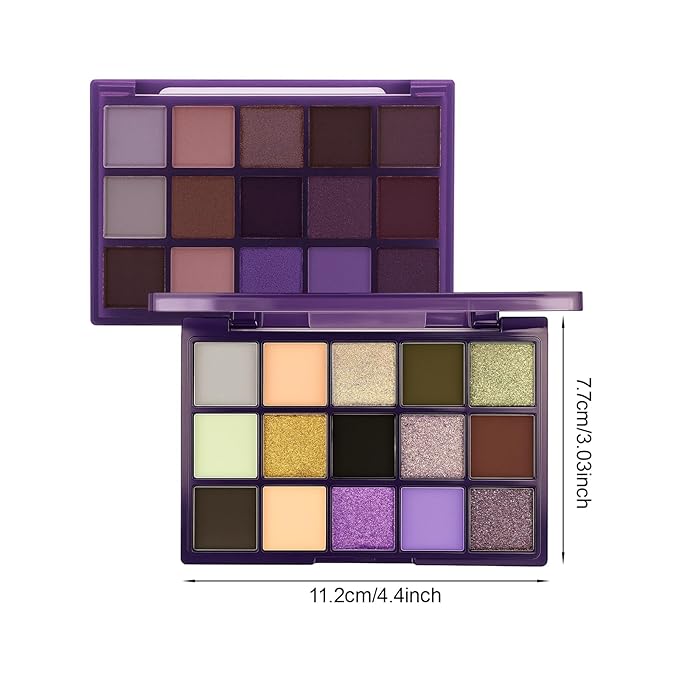 Erinde Purple Eyeshadow Palette, 15 Colors Violet Lavender Green Smokey Eye Shadow Pallet, Matte Shimmer Metallic Glitter, Highly Pigmented Blendable Makeup Kit for Cosplay, Halloween & Parties