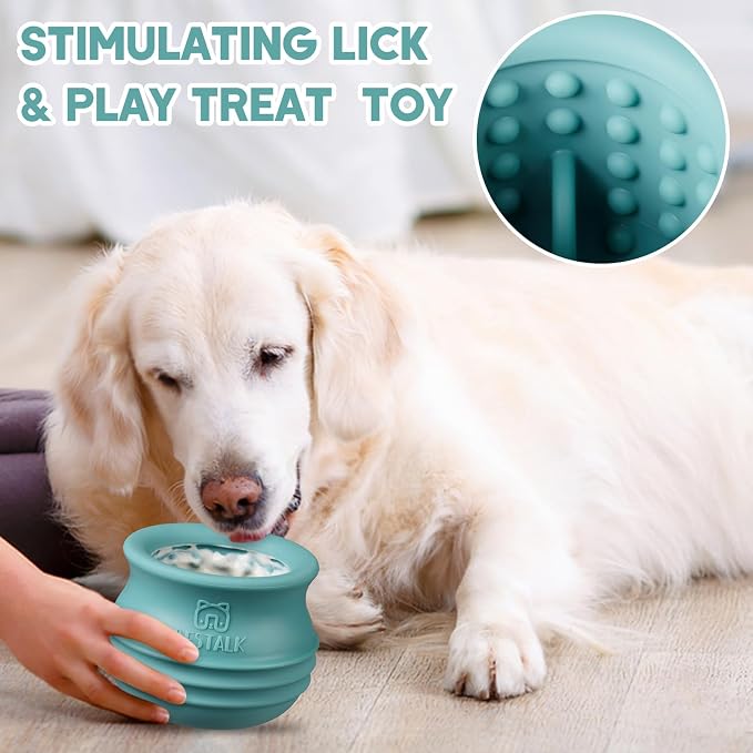 Dog Enrichment Treat Toy, Long-Lasting Wobbly Interactive Freeze Lick Toys for Dogs, Stuffable Puzzle Feeder Toy for Boredom, Silicone Treat Dispensing Chew Toy (Teal Blue,M)