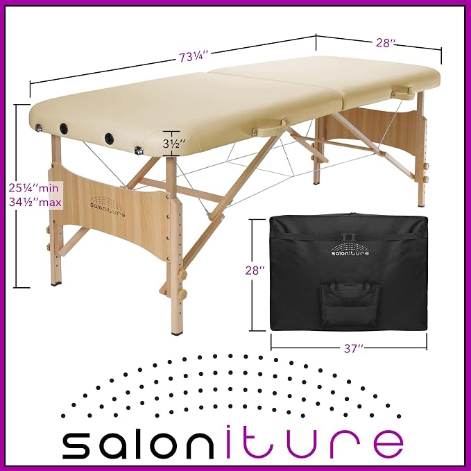 Saloniture Basic Portable Folding Massage Table - Cream