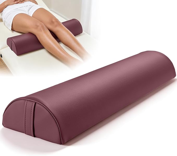 Noverlife Half Moon Bolster Pillow for Leg, 21 x 6 x 3 in PU Leather Semi Roll Massage Bolster Knee Support Pillow Pad, Water & Oil Proof D Shaped Cushion for Yoga Therapy Spa Sleep Physical Relief