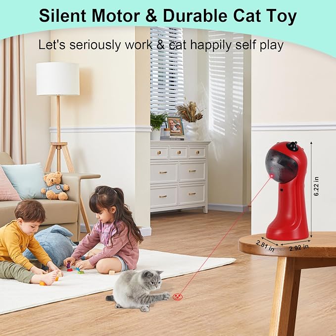 TBTeek Cat Toy, Automatic Cat Toy, 5 Fun Patterns, 4 Speed Modes (Red) | Motion-Activated, Rechargeable, Adjustable Light Angles, Random Trajectory