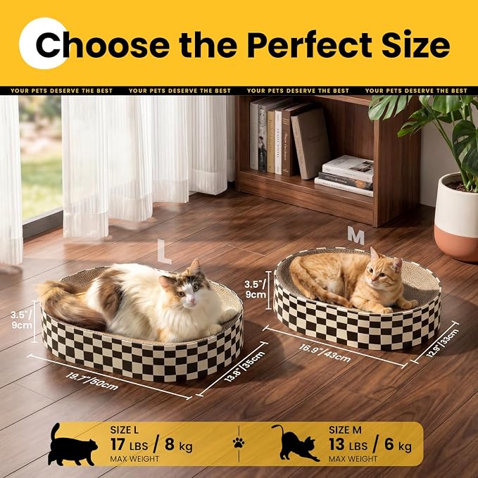 Conlun Oval Cat Scratcher Bed Bowl Lounge for Kittens | Medium | 2 Pack | Ideal for Multi-Cat Households | Concave Cardboard Pad | No Mess Enclosed Base | Couch Furniture Protector