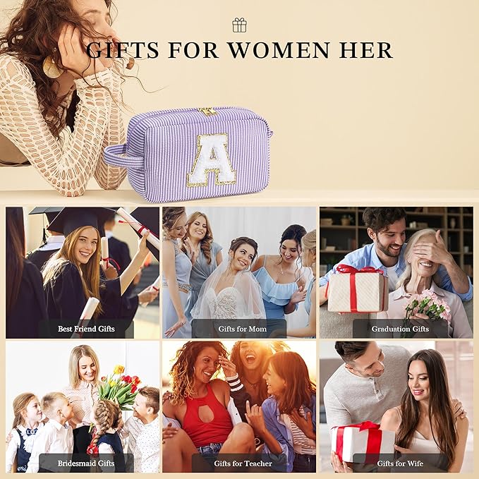 YOOLIFE Teen Girl Gifts - Birthday Gifts for 4 5 6 7 8 9 10 11 12 13 14 15 16 Year Old Girl Gifts, Gifts for Women Teen Girls Kids Sister Her, Valentines Day Gifts for Kids, Initial Girls Makeup Bag A