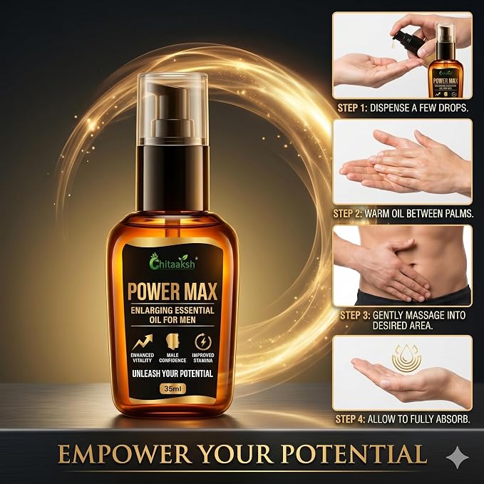 Power Max Enlarging Essential Oil for Men, Enhanced Vitality, Improved Stamina, 35ml