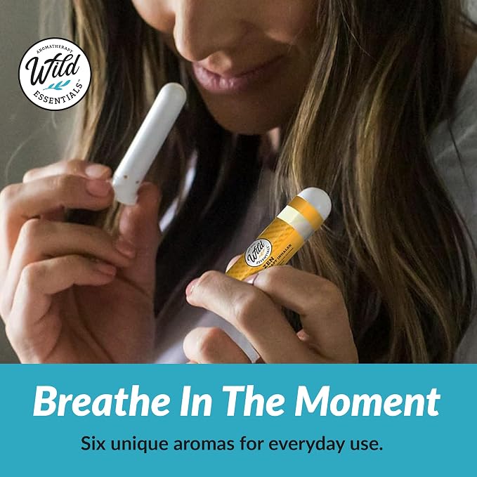 Wilder Essentials 6 Pack Aromatherapy Nasal Inhalers Gift Set, Essential Oil Scent Sticks, Funny White Elephant Stocking Stuffers, Portable Natural Diffuser Tubes, Made in USA Novelty Blend Kit
