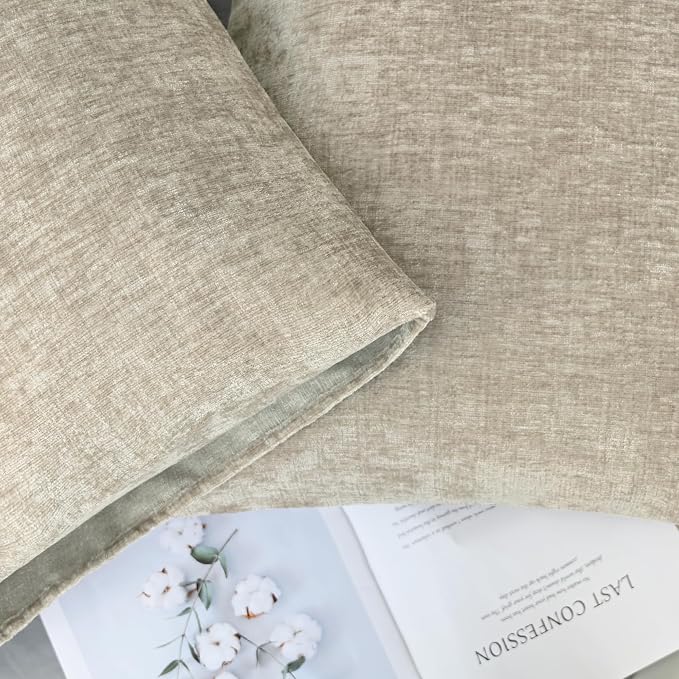 CaliTime Decorative Standard Throw Pillow Covers 26 X 20 Inches Light Taupe | Pack of 2, Cozy Chenille Cushion Cases for Sofa Bed Living Room Farmhouse Home