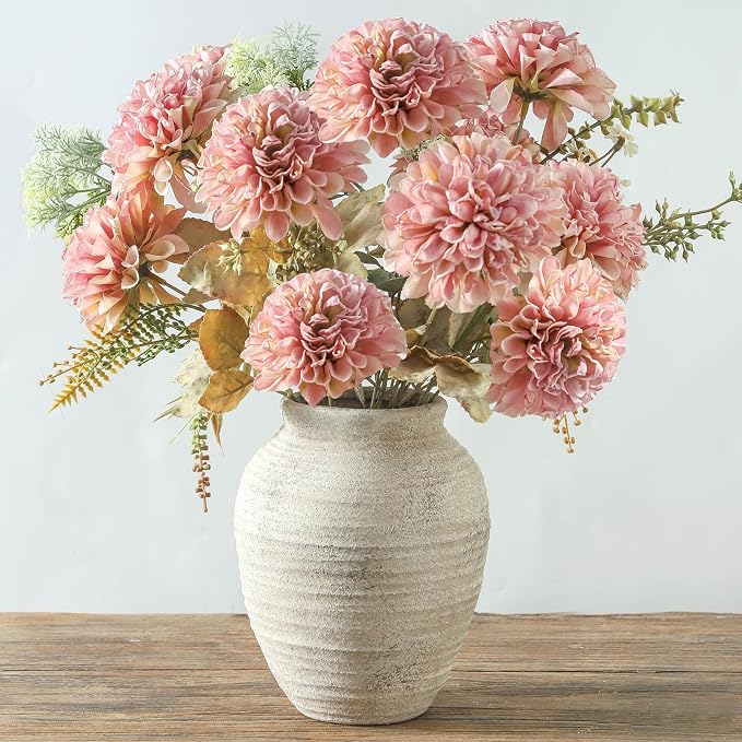 Ceramic Flower Vase - 7.4 Inch Farmhouse Rustic Vase for Home Decor Handcrafted Pottery Vase Small Terracotta Vases for Dining Table Decor Fireplace Living Room Bathroom Wedding Centerpiece