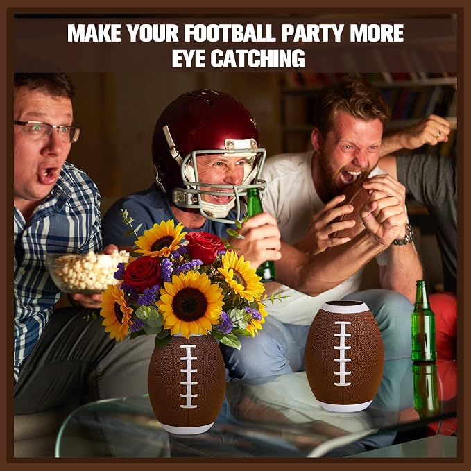 Qinyoung 2 Pcs Football Table Centerpiece Football Vases Decor Cute Rugby Flower Vases Planter Pot Rugby Utensil Holder Pencil Cup for Home Table Decor Sport Theme Party Supplies Gifts