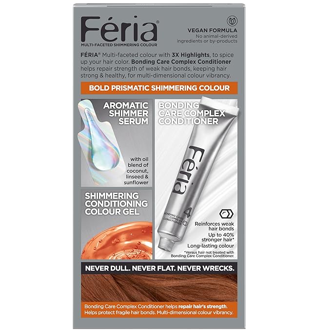 L'Oreal Paris Feria Multi-Faceted Shimmering Permanent Hair Color, High Intensity Hair Dye for 3X Highlights, 54 Spiced Copper, 1 Kit