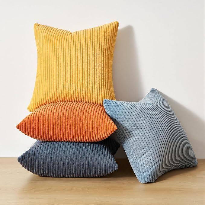 Topfinel Decorative Velvet Pillow Covers 18x18 New Blue and Orange Boho Farmhouse Couch Throw Pillows for Bed Pack of 4 Accent Modern Pillowcase Sofa Livingroom Home Decor