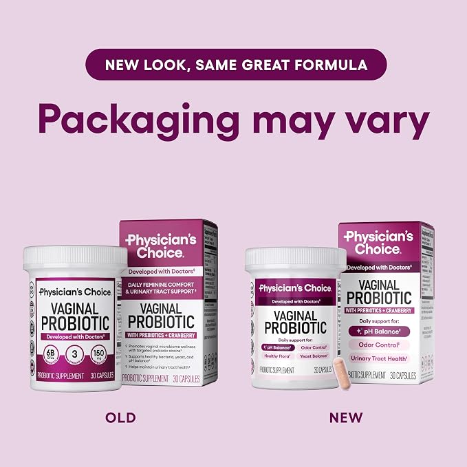 Physician's CHOICE Vaginal Probiotics for Women - pH Balance, Odor Control, Yeast Balance, Vaginal Flora & Feminine Health - 6B CFU with Organic Prebiotics and Cranberry Extract - 30 CT (Pack of 4)