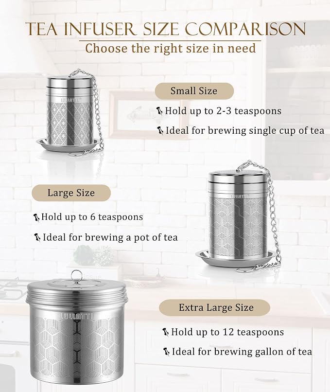 Large Tea Infuser for Loose Tea(1 Pack), 304 Stainless Steel Tea Ball Strainer, Extra Fine Mesh Tea Steeper for Brewing All Kind of Tea, Fits for Most Teapot, Cups or Mugs