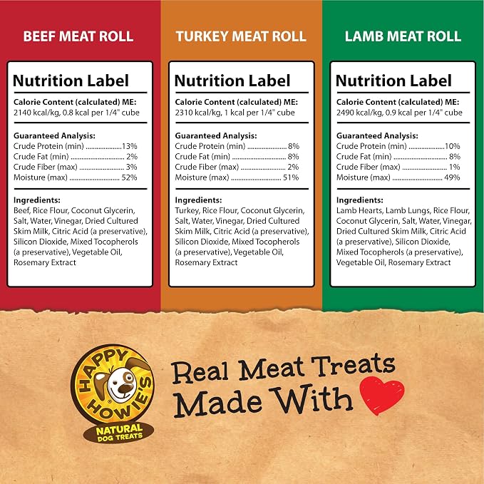 Happy Howie's Soft Meat Roll Treat, Beef, Lamb, Turkey, 12 Oz (Pack of 3)