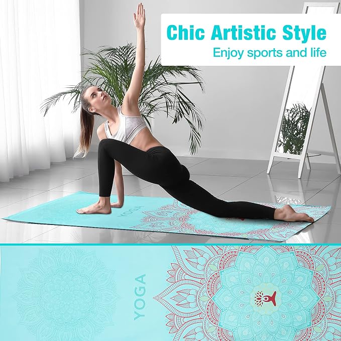 MoKo Yoga Towel, Non Slip Hot Yoga Mat Yoga Blanket Printing Pattern Quick Dry with Corner Pocket for Bikram, Pilates, Gym Workout, Outdoor Picnic, Lotus