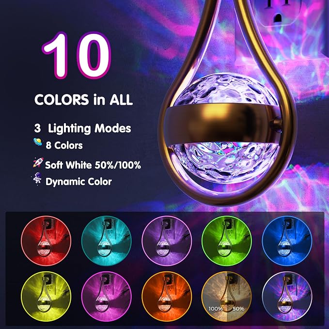 L LOHAS LED Night Lights Plug Into Wall, Star Projector RGB Night Light | 10 Color Change, Dusk to Dawn Sensor, 2 Pack 330°Rotating Globe Night Light for Bedroom, Hallway, Home Decor, Gaming Room