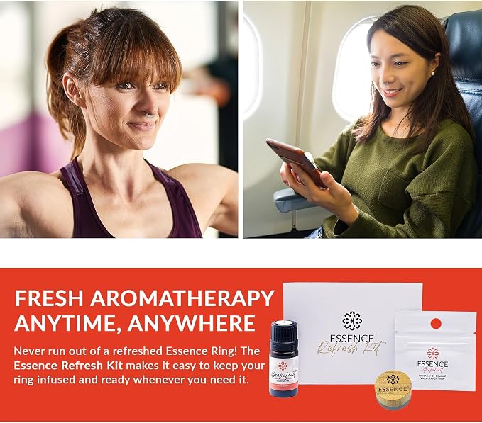 Essence Refresh Kit | Solid Scents Essential Oils | Aromatherapy Nasal Diffuser | Personal Scent Clip for Travel, Work & Everyday Use | Made in USA | Grapefruit | Bamboo/Glass Pod