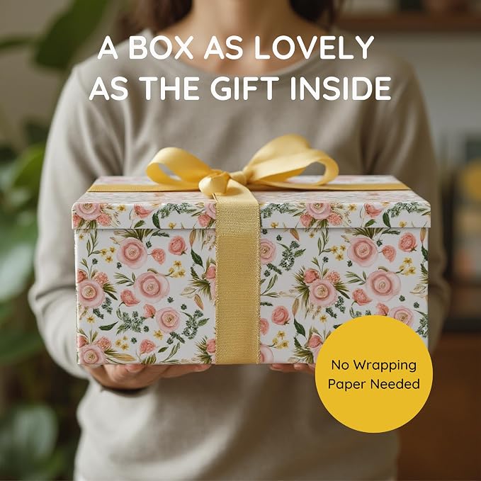 Soul & Lane - Summer Bouquet Decorative Storage Boxes with Lids, Set of 3 | Large Nesting Keepsake Boxes for Memories, Photos and Gifts, Cute Pink Floral Containers for Keepsakes and Organizing