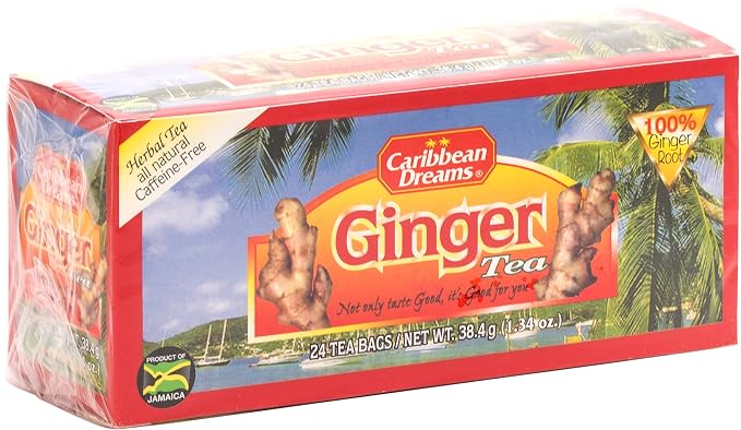 Caribbean Dreams Ginger Tea, 24 Tea Bags, Herbal, Natural, Caffeine Free Ginger Tea From Jamaica (Pack of 2)