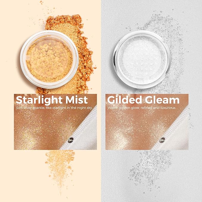 BEPHOLAN Highlighter Powder,High Gloss Glitter,Sparkling Powder Makeup for Face and Body - High-Pigment Shimmer Makeup, Long-Lasting & Buildable(Gilded Gleam)