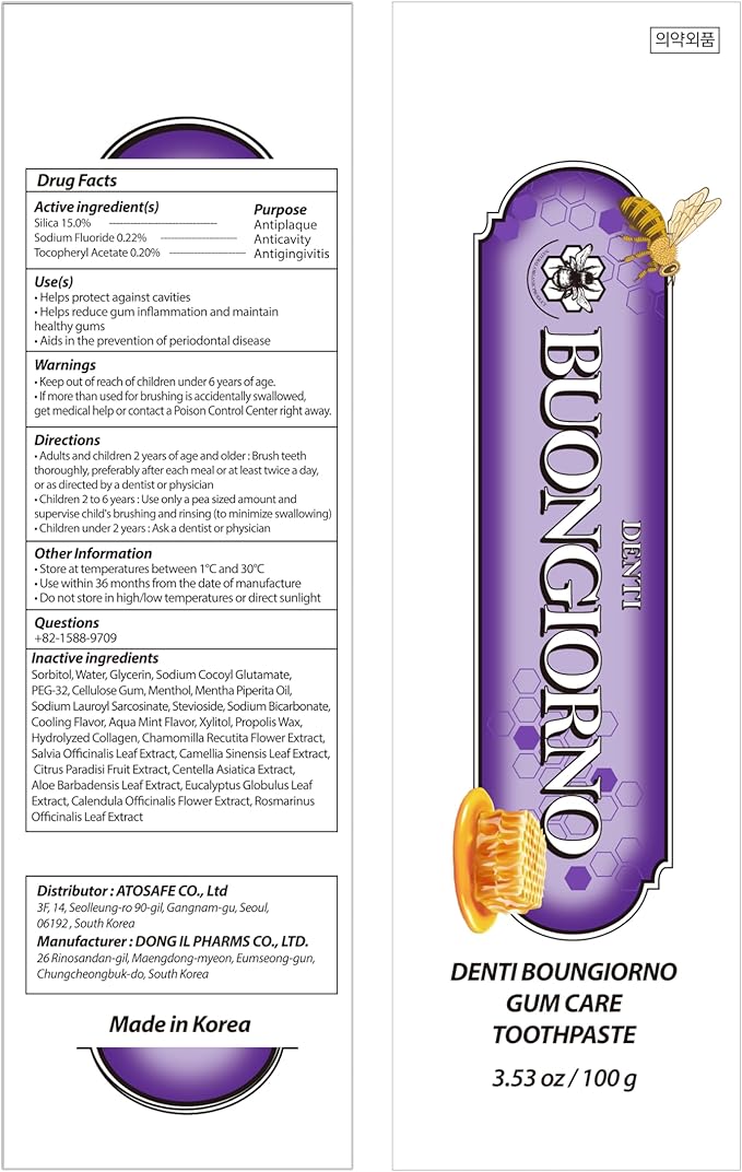 DENTI BUONGIORNO Gum Care Toothpaste (Honey Mint) – Gingivitis & Periodontal Care for Bleeding Gums, Active Repair & Sensitivity Relief, Propolis & CICA, Paraben & SLS Free (3.52fl oz / 100g)