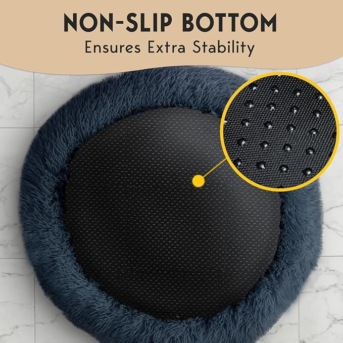 PetJett Small Dog Bed - 23'' Round Dog Beds, Calming Puppy Bed - Washable Dog Bed - Anti-Slip, Super Soft Fluffy Plush Faux Fur Pet Bed, Anti-Anxiety Premium Comfort Donut Bed, Fits Dogs Upto 25 lbs