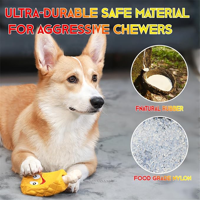 Dog Chew Toy for Power Chewers, Durable Ice Cream Shaped Bone Toy with Natural Rubber & Nylon, Interactive Hollow Treat Dispenser for IQ Stimulation, Easy to Clean, Safe for 20-90 lbs Dogs