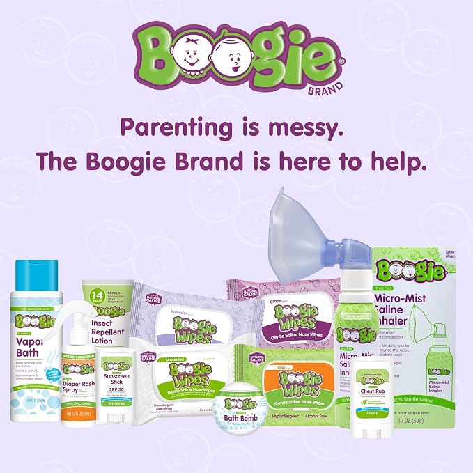 Boogie Wipes Gentle Saline Nose Wipes - 90 Count - Fresh Scent, Hypoallergenic & Alcohol-Free - Allergy Relief - Made with Natural Saline, Aloe, Chamomile & Vitamin E - Diaper Bag Essential