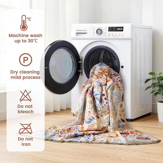 MSGKV Boho Throw Blanket 50"x60" 100% Cotton Floral Blanket Couch Decor | Muslin Blanket, Floral Pattern, Chair Throw, Summer Breathable, Lightweight, Farmhouse Decor, Home Decor, Machine Washable