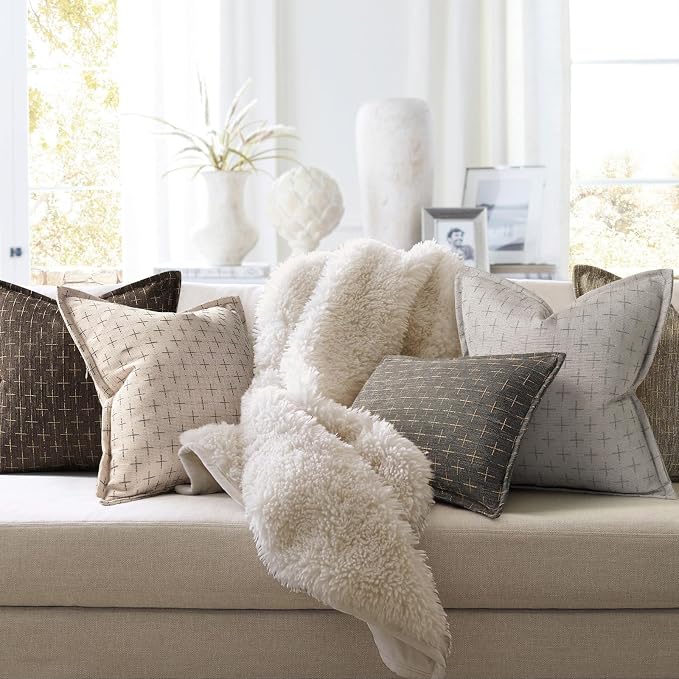 Pillow Covers 26x26 Set of 2 Soft Polyester Textured Pillow Covers with Stylish Flange Edge Cozy Farmhouse Throw Pillows for Couch Bed Sofa Living Room